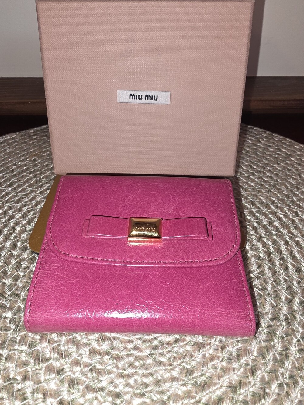 Pre-owned Authentic Miu Miu Bright Pink Leather Bow-Accent Wallet